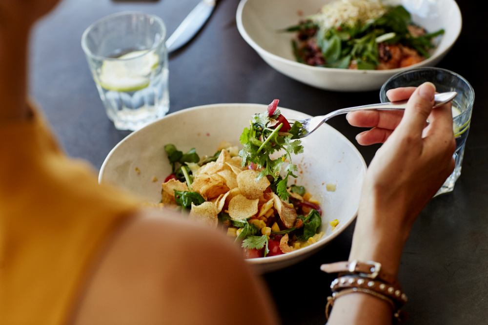 Woman having food